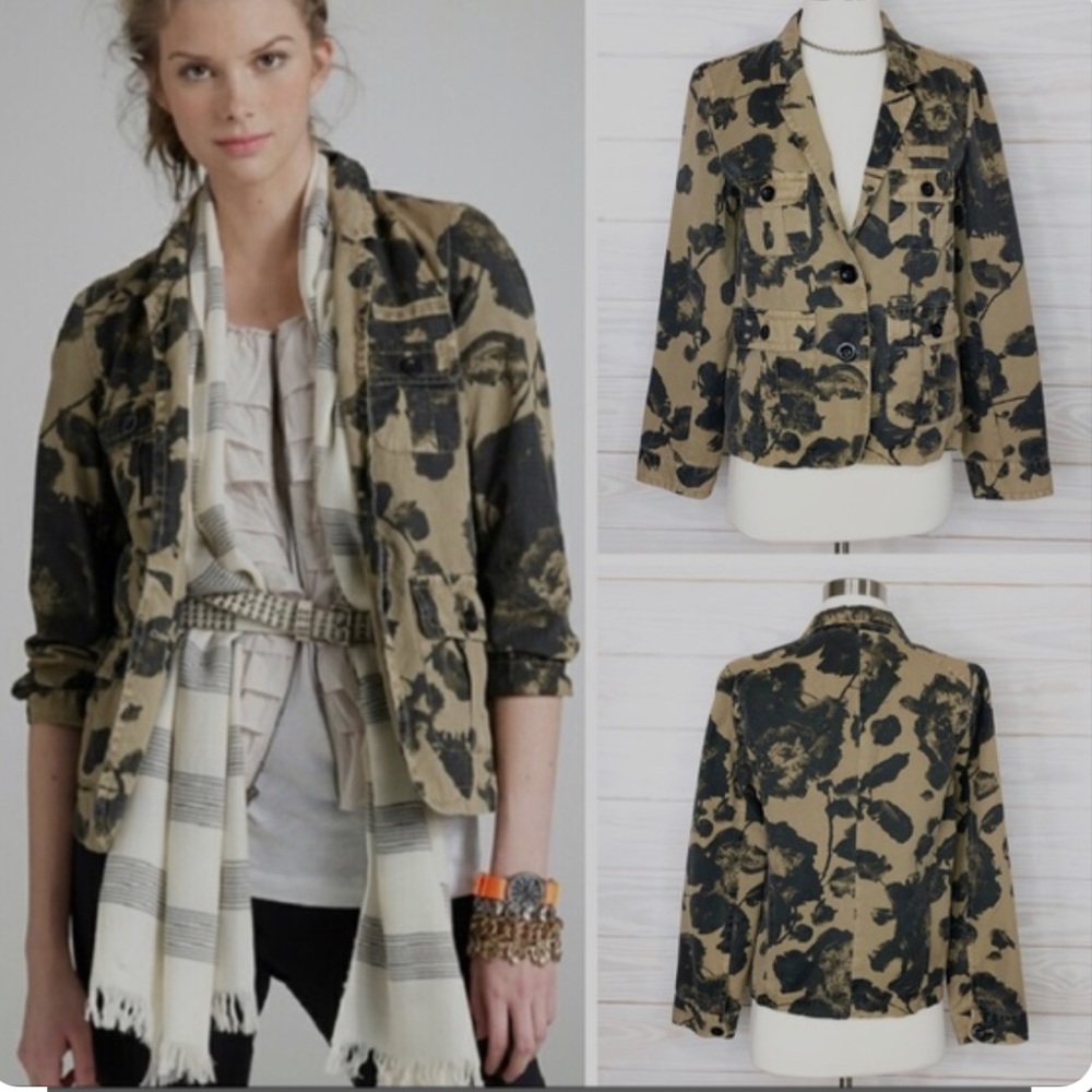 J Crew jacket military size XS black blossom Camo style# 22561. lightly worn
